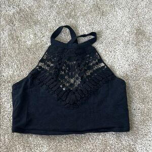 Forever 21 Black Embellished Crop Tank Top